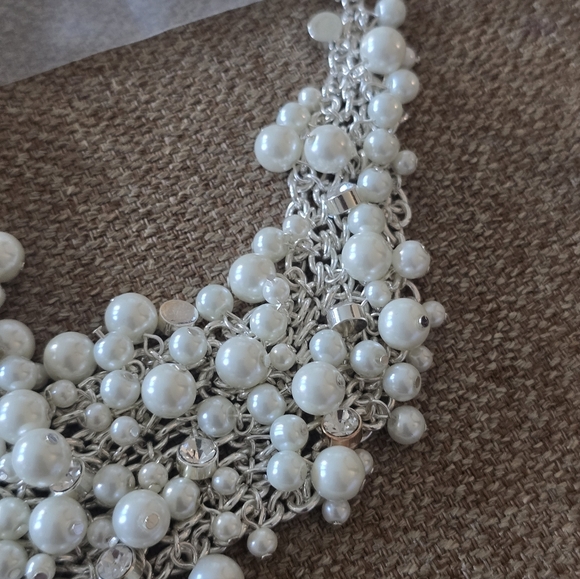 Charter Club Silver White Pearl Necklace Women New Statemement Piece - Picture 4 of 8
